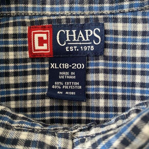 Chaps youth boys XL 18-20 cotton blend plaid print button down dress shirt - Picture 4 of 7